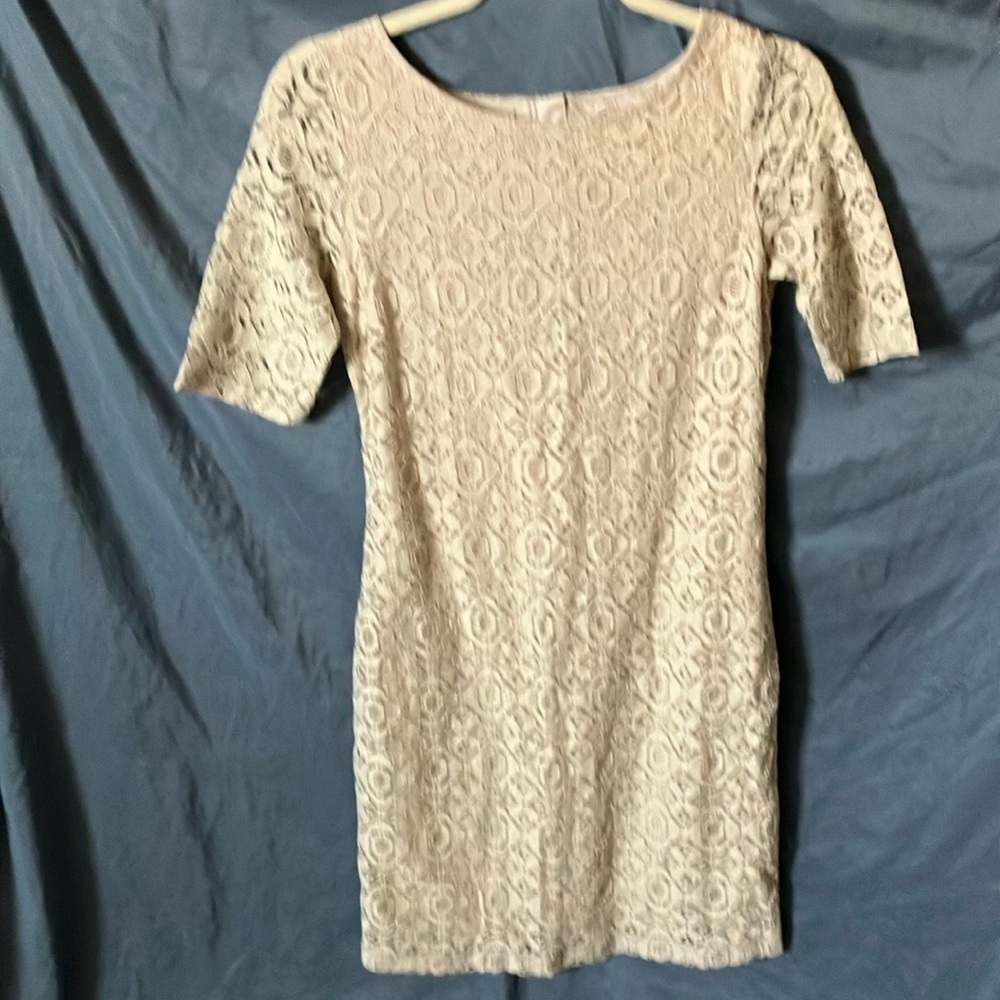 Banana Republic: Silver Dollar Lace 3/4 Length Dress- Cotton Blend- 4